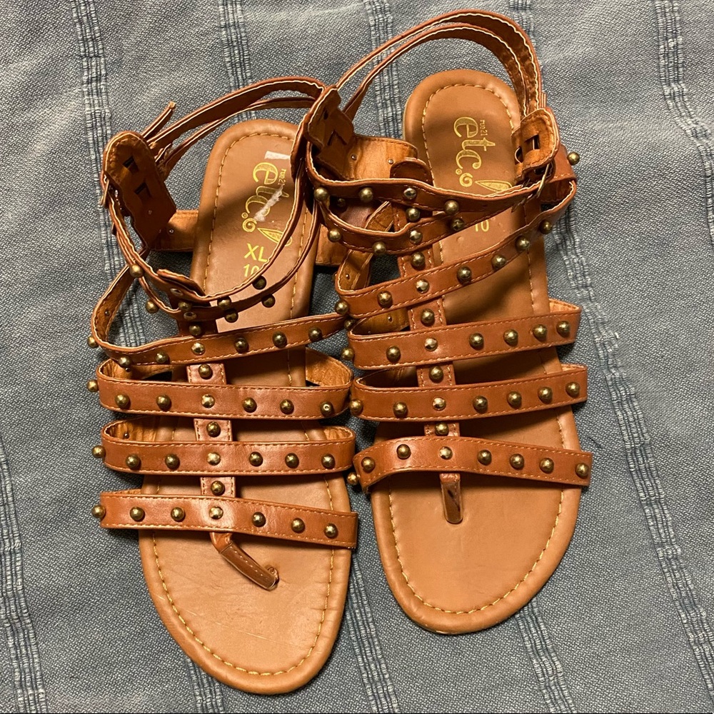 Brown Embellished Gladiator Sandals